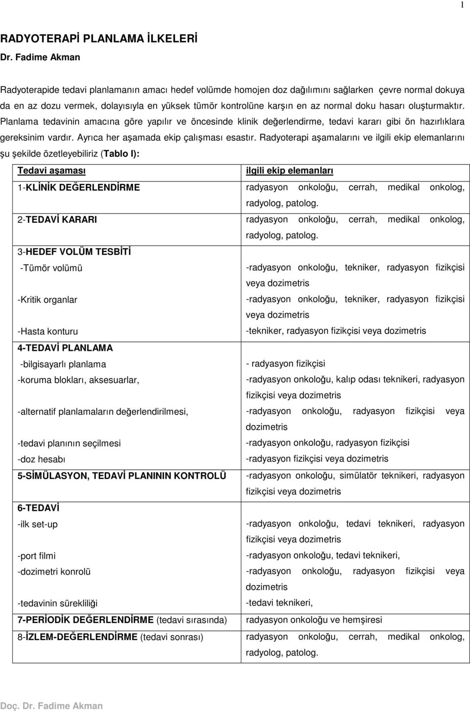 doku hasarı oluturmaktır. Planlama tedavinin amacına göre yapılır ve öncesinde klinik deerlendirme, tedavi kararı gibi ön hazırlıklara gereksinim vardır. Ayrıca her aamada ekip çalıması esastır.