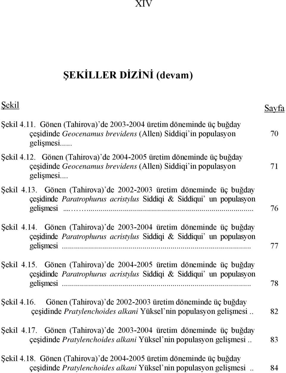 Gönen (Tahirova) de 2002-2003 üretim döneminde üç buğday çeşidinde Paratrophurus acristylus Siddiqi & Siddiqui un populasyon gelişmesi...... 76 Şekil 4.14.