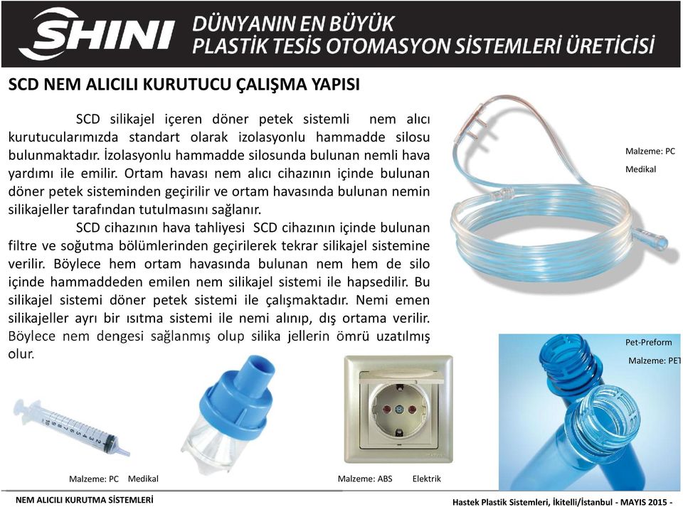 Ortam havası nem alıcı cihazının içinde bulunan döner petek sisteminden geçirilir ve ortam havasında bulunan nemin silikajeller tarafından tutulmasını sağlanır.