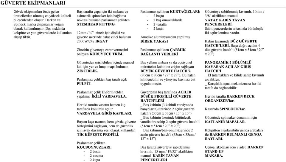 12mm / ½ zincir için dişlisi ve güverte üzerinde halat vinci bulunan 2000W/24v IRGAT Zincirin güverteye zarar vermesini önleyen KORUYUCU TRİM.