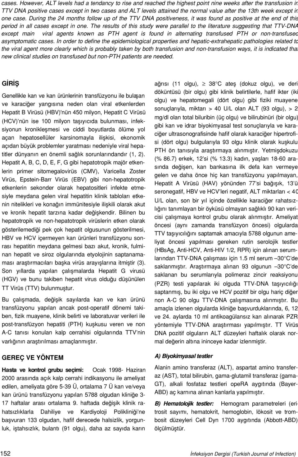 the 13th week except in one case. During the 24 months follow up of the TTV DNA positiveness, it was found as positive at the end of this period in all cases except in one.