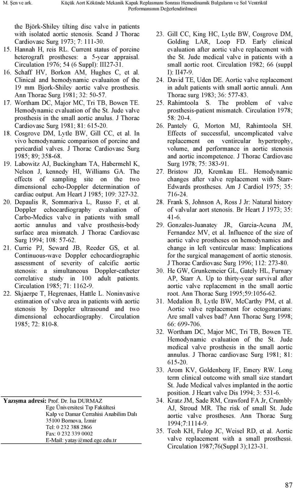 Schaff HV, Borkon AM, Hughes C, et al. Clinical and hemodynamic evaluaiton of the 19 mm Bjork-Shiley aortic valve prosthesis. Ann Thorac Surg 1981; 32: 50-57. 17.