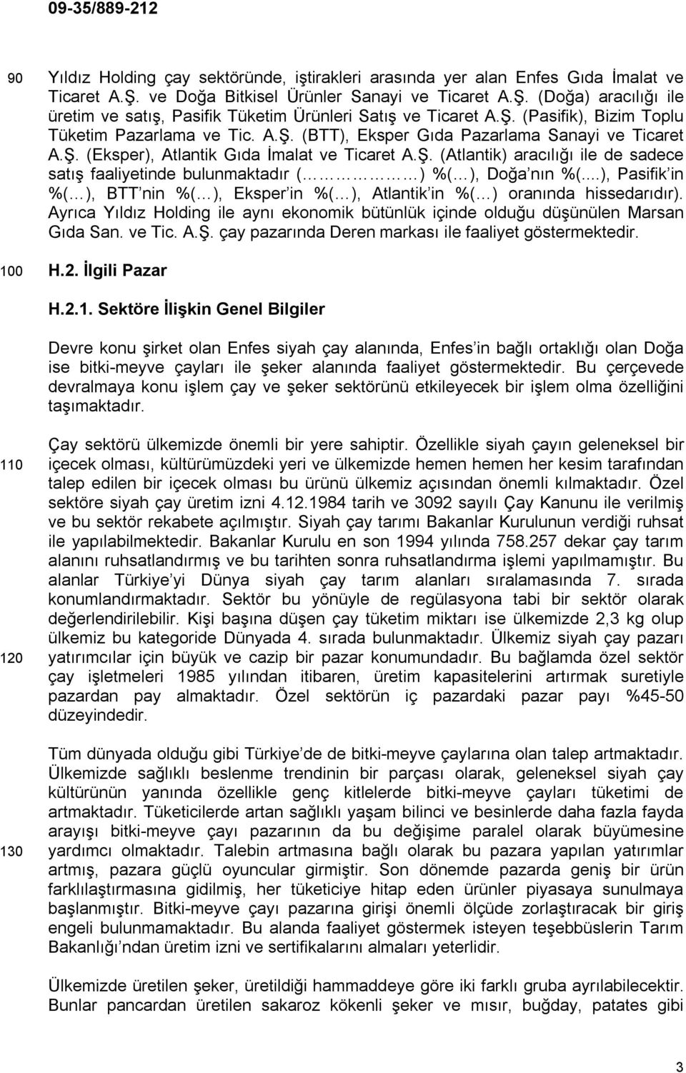 ..), Pasifik in %( ), BTT nin %( ), Eksper in %( ), Atlantik in %( ) oranında hissedarıdır). Ayrıca Yıldız Holding ile aynı ekonomik bütünlük içinde olduğu düşünülen Marsan Gıda San. ve Tic. A.Ş.