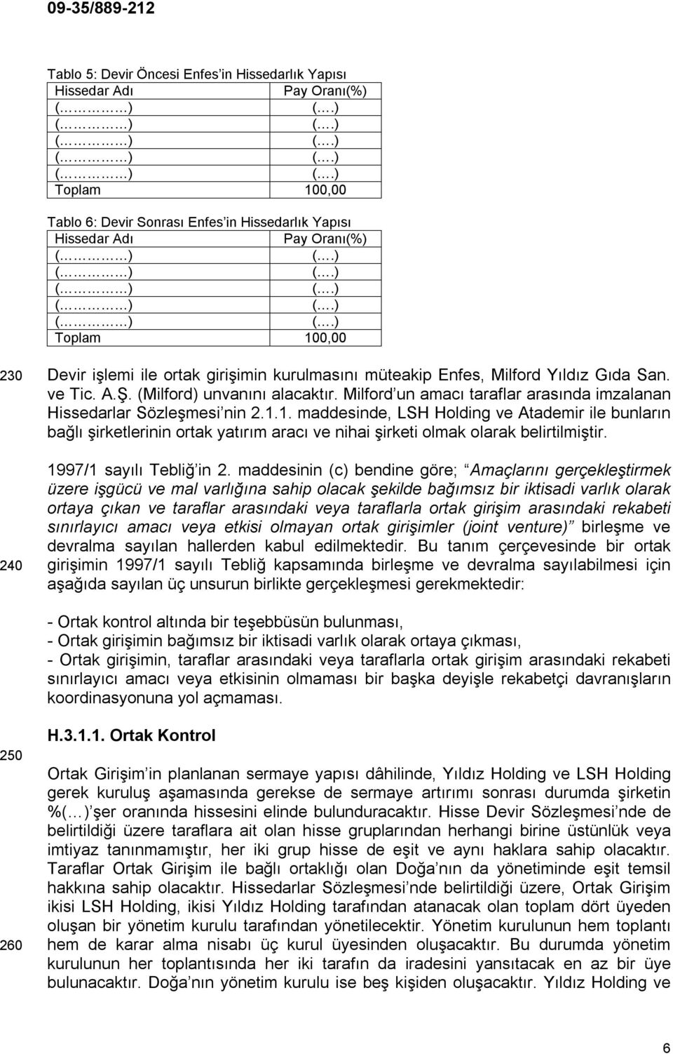 1. maddesinde, LSH Holding ve Atademir ile bunların bağlı şirketlerinin ortak yatırım aracı ve nihai şirketi olmak olarak belirtilmiştir. 1997/1 sayılı Tebliğ in 2.