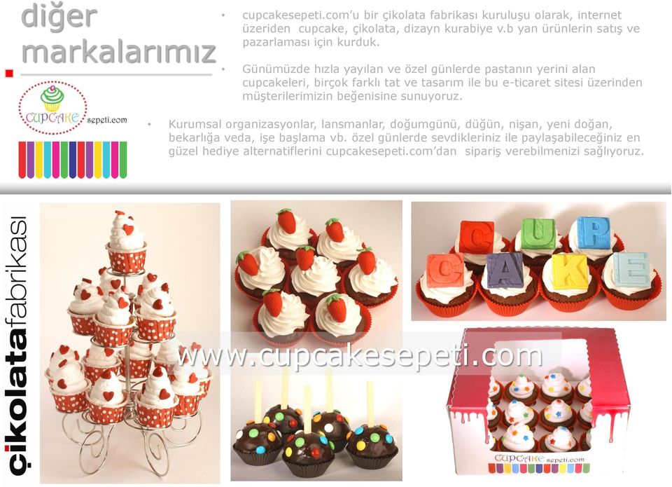 Günümüzde hızla yayılan ve özel günlerde pastanın yerini alan cupcakeleri, birçok farklı tat ve tasarım ile bu e-ticaret sitesi üzerinden müşterilerimizin