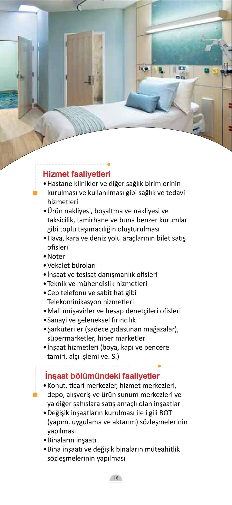 hizmetleri Cep telefonu ve sabit hat gibi Telekominikasyon hizmetleri Mali müşavirler ve hesap denetçileri ofisleri Sanayi ve geleneksel fırıncılık Şarküteriler (sadece gıdasunan mağazalar),