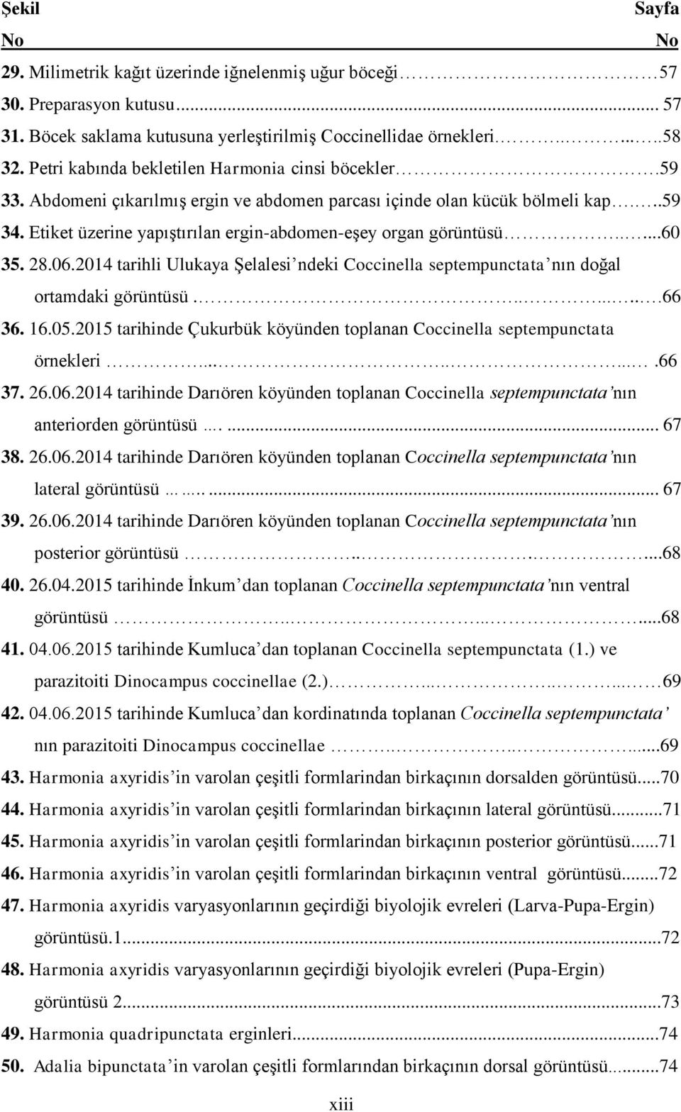 Etiket üzerine yapıģtırılan ergin-abdomen-eģey organ görüntüsü.....60 35. 28.06.2014 tarihli Ulukaya ġelalesi ndeki Coccinella septempunctata nın doğal ortamdaki görüntüsü.........66 36. 16.05.