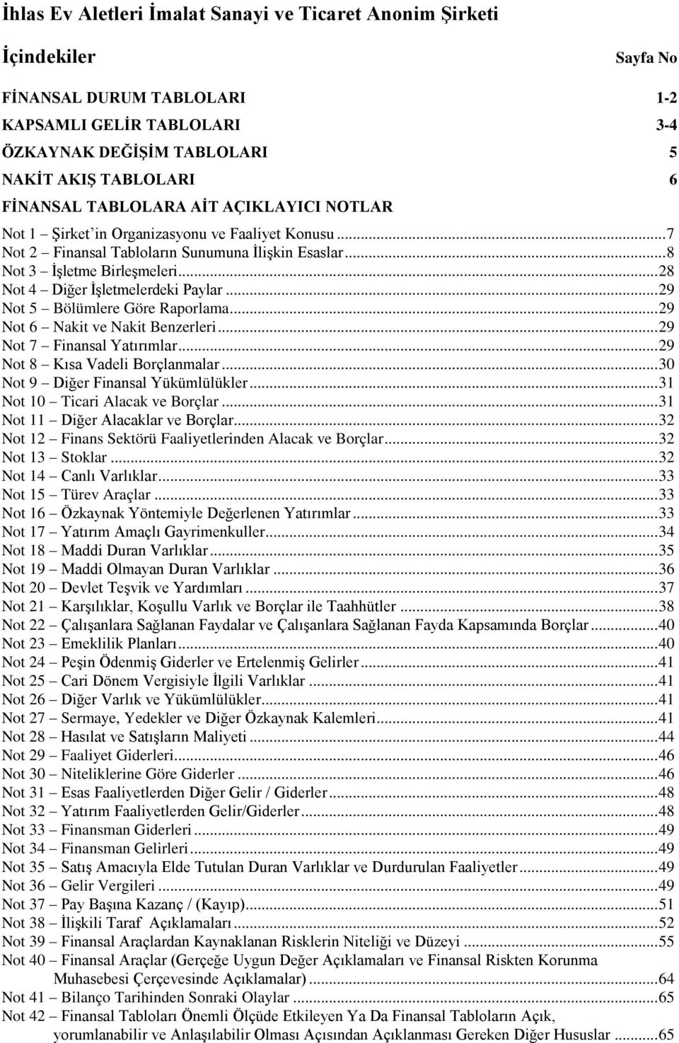 .. 28 Not 4 Diğer İşletmelerdeki Paylar... 29 Not 5 Bölümlere Göre Raporlama... 29 Not 6 Nakit ve Nakit Benzerleri... 29 Not 7 Finansal Yatırımlar... 29 Not 8 Kısa Vadeli Borçlanmalar.