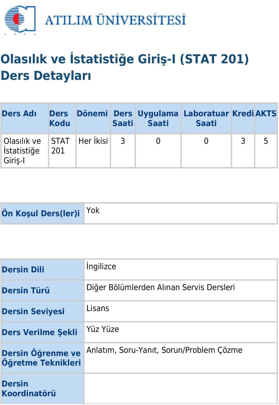 Yok Dersin Dili Dersin Türü Dersin Seviyesi Ders Verilme Şekli Dersin Öğrenme ve Öğretme Teknikleri İngilizce