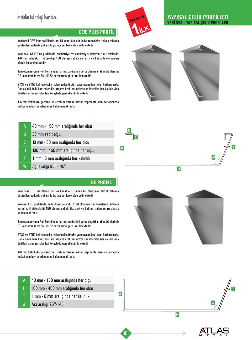 Yeni nesil CE/E Plus profillerde, endüstriyel ve endüstriyel olmayan tüm tesislerde, 1-6 mm kalınlık, yüksekliği 450 olması sebebi ile, aşık ve bağlantı elemanları olarak kullanılmaktadır.