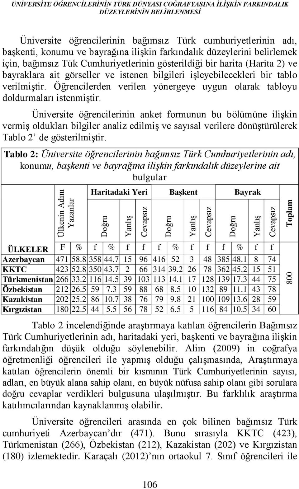 Öğrencilerden verilen yönergeye uygun olarak tabloyu doldurmaları istenmiştir.