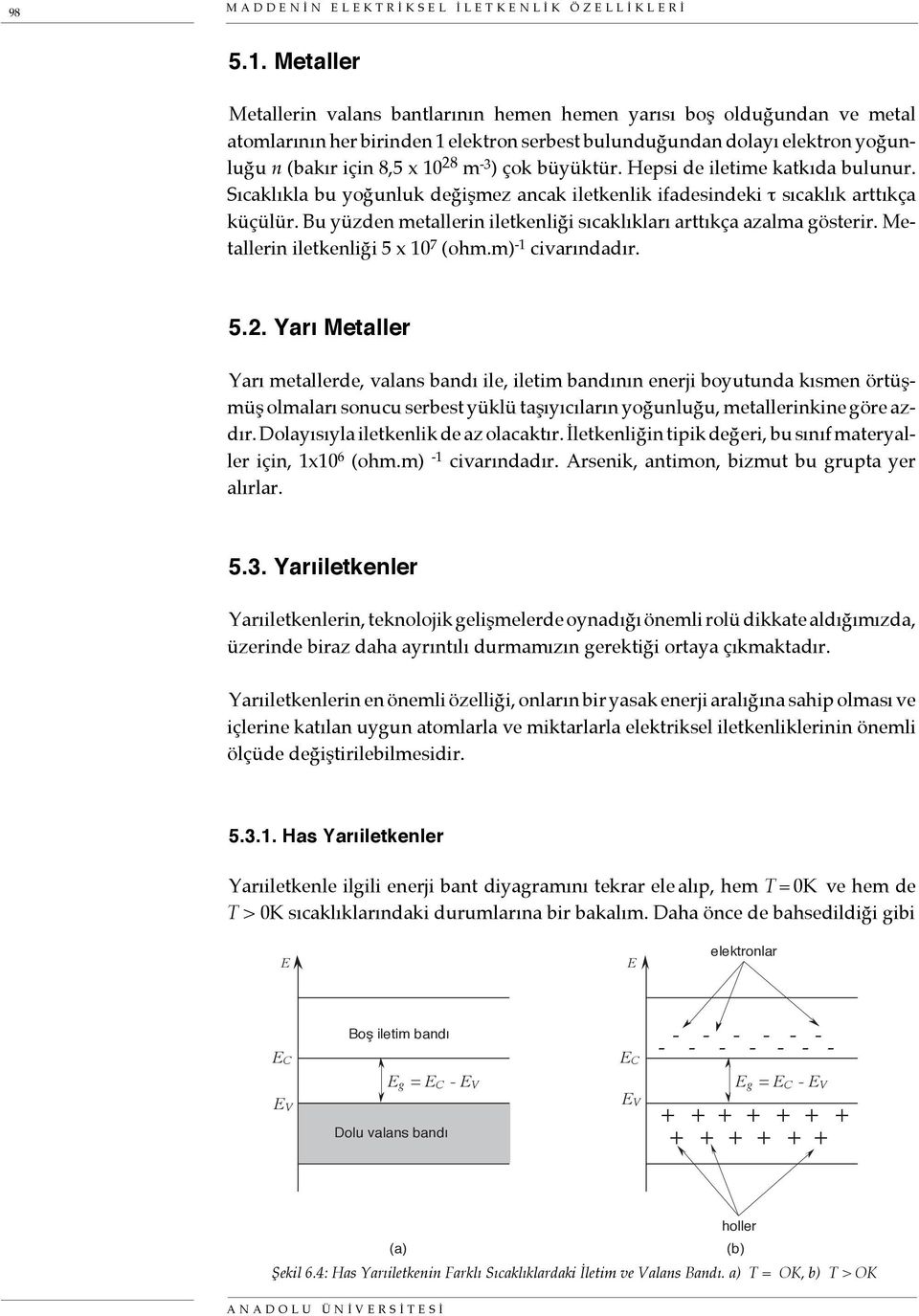 çok büyüktür. Hepsi de iletime katkıda bulunur. Sıcaklıkla bu yoğunluk değişmez ancak iletkenlik ifadesindeki τ sıcaklık arttıkça küçülür.