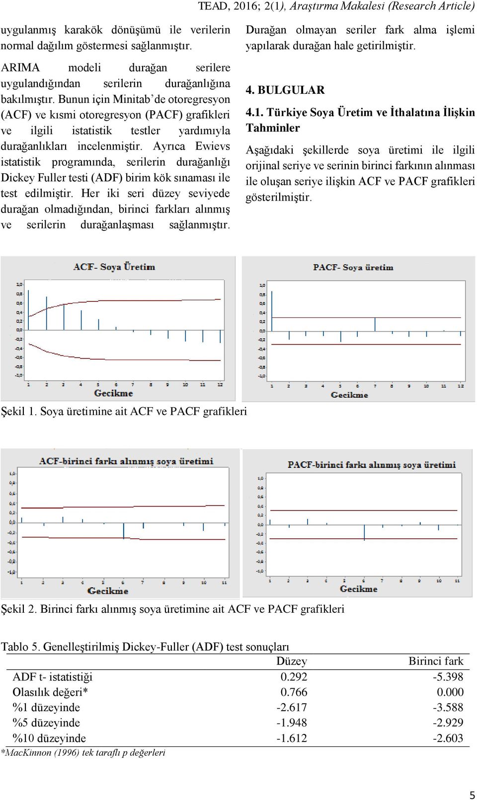 Ayrıca Ewievs istatistik programında, serilerin durağanlığı Dickey Fuller testi (ADF) birim kök sınaması ile test edilmiştir.