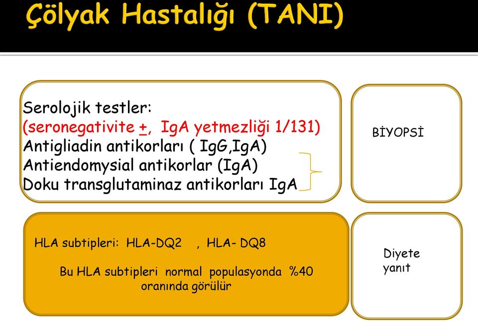 Doku transglutaminaz antikorları IgA BĠYOPSĠ GD HLA subtipleri: