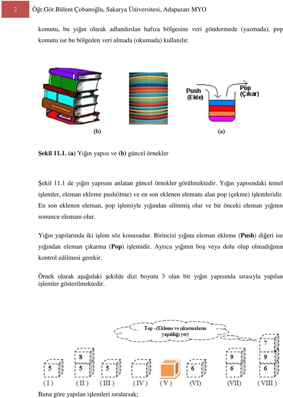 Şekil 11.1. (a) Yığın yapısı ve (b) güncel örnekler Şekil 11.1 de yığın yapısını anlatan güncel örnekler görülmektedir.