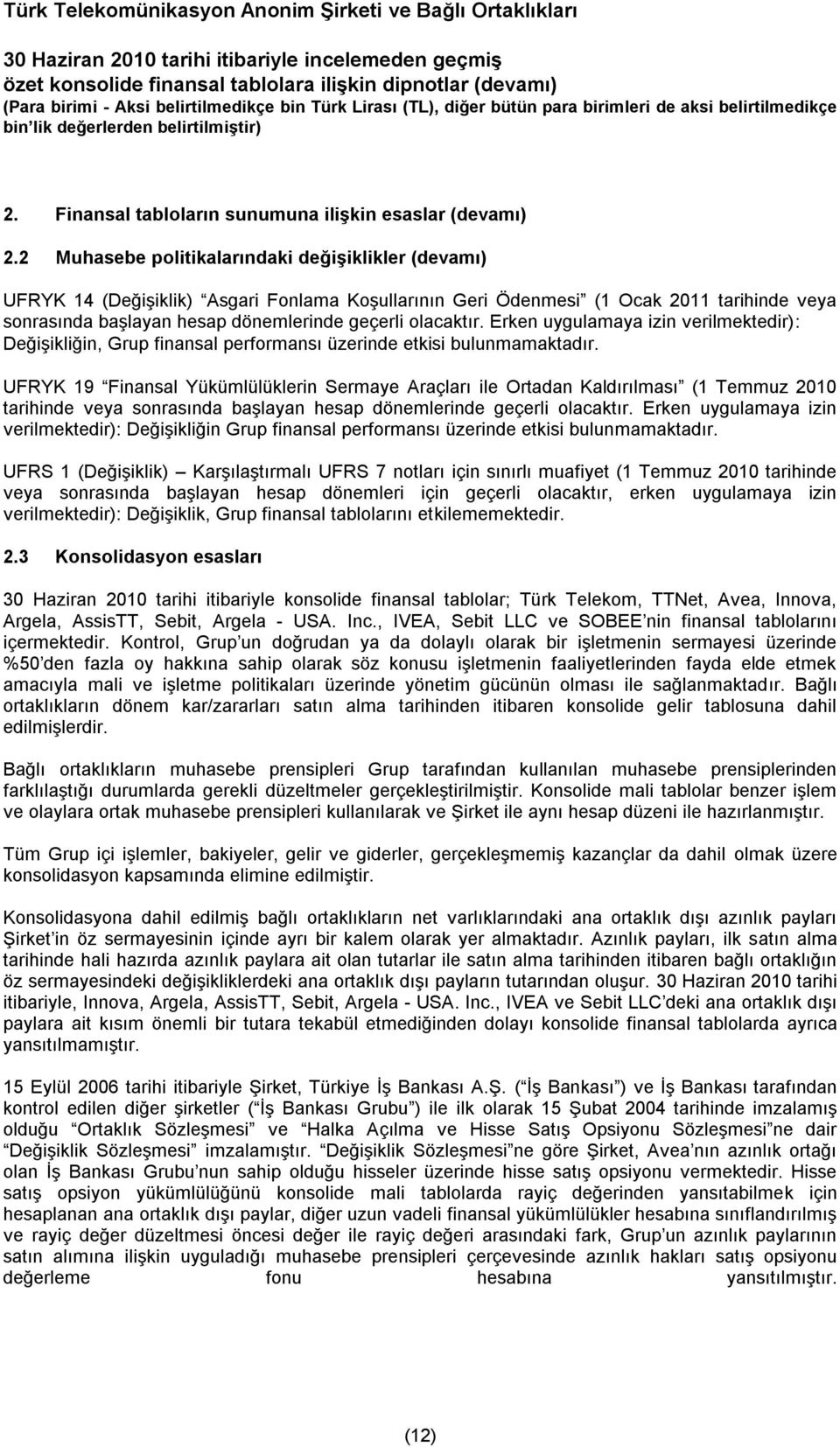 olacaktır. Erken uygulamaya izin verilmektedir): Değişikliğin, Grup finansal performansı üzerinde etkisi bulunmamaktadır.