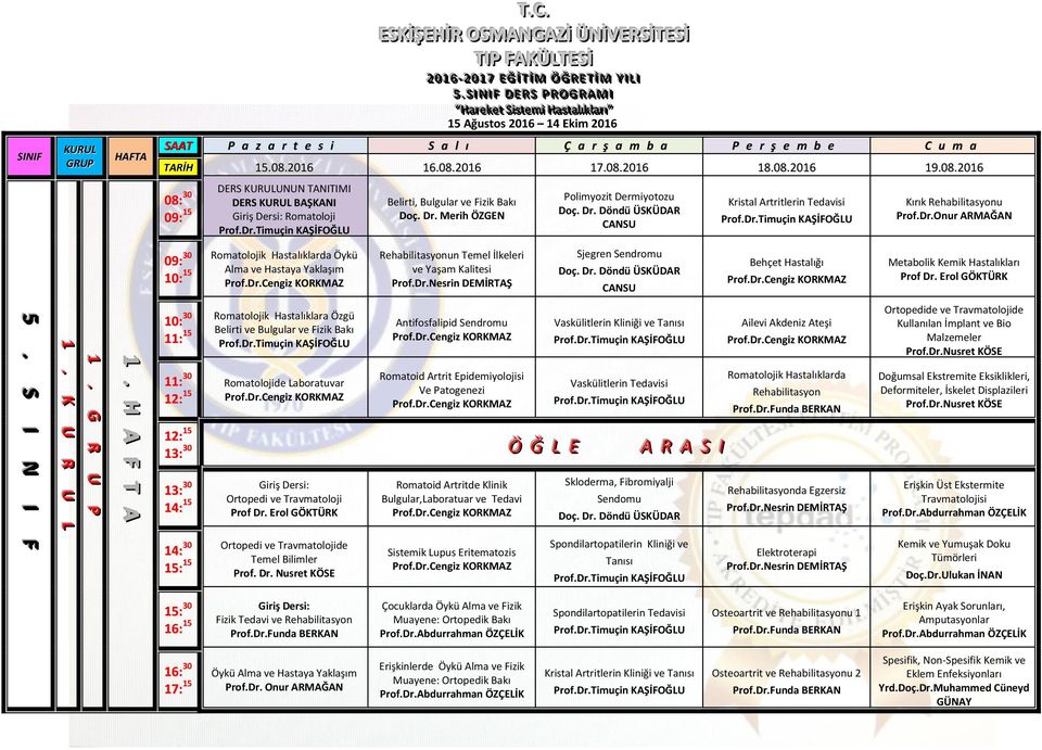 Merih ÖZGEN Polimyozit Dermiyotozu Doç. Dr. Döndü ÜSKÜDAR CANSU Kristal Artritlerin Tedavisi Prof.Dr.Timuçin KAŞFOĞLU Kırık Rehabilitasyonu Prof.Dr.Onur ARMAĞAN Romatolojik Hastalıklarda Öykü Alma ve Hastaya Yaklaşım Rehabilitasyonun Temel lkeleri ve Yaşam Kalitesi Prof.