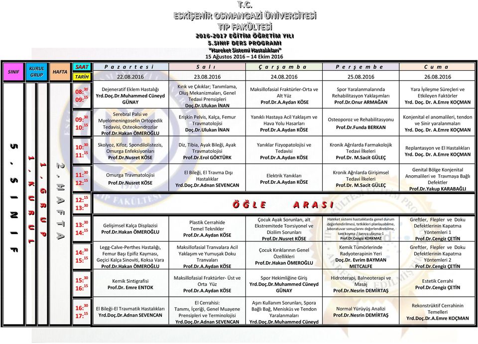 Dr.Ulukan NAN Erişkin Pelvis, Kalça, Femur Travmatolojisi Doç.Dr.Ulukan NAN Maksillofasial Fraktürler-Orta ve Alt Yüz Yanıklı Hastaya Acil Yaklaşım ve Hava Yolu Hasarları Spor Yaralanmalarında Rehabilitasyon Yaklaşımları Prof.