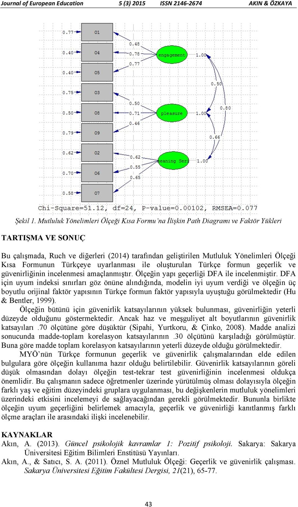 Formunun Türkçeye uyarlanması ile oluşturulan Türkçe formun geçerlik ve güvenirliğinin incelenmesi amaçlanmıştır. Ölçeğin yapı geçerliği DFA ile incelenmiştir.