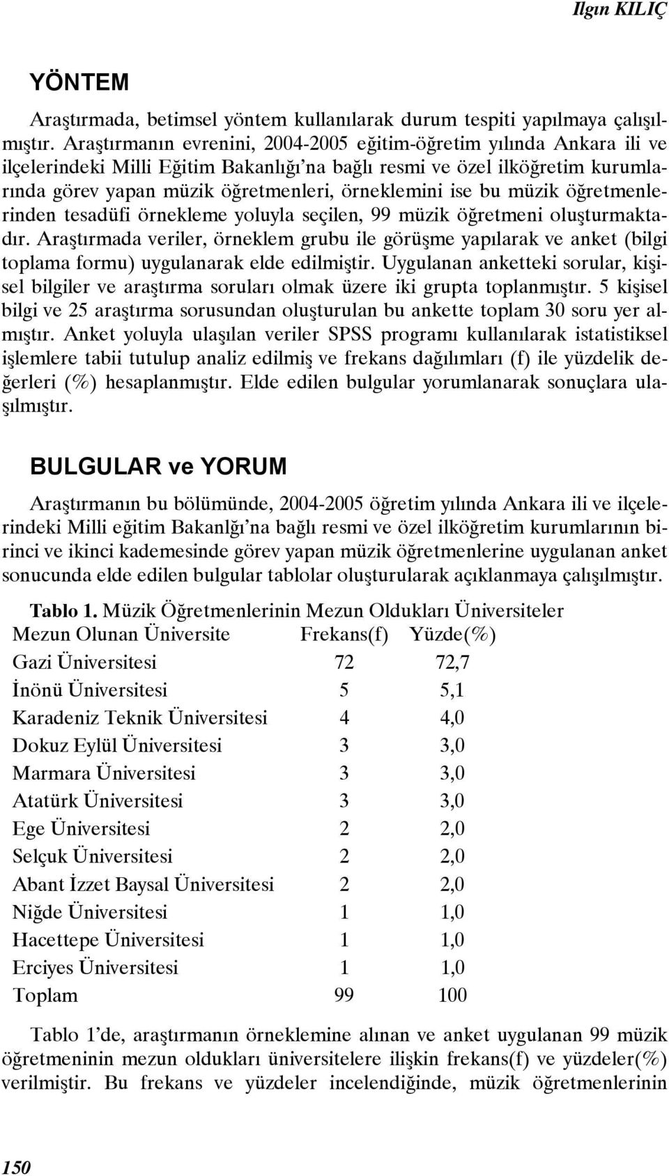 ise bu müzik öğretmenlerinden tesadüfi örnekleme yoluyla seçilen, 99 müzik öğretmeni oluşturmaktadır.