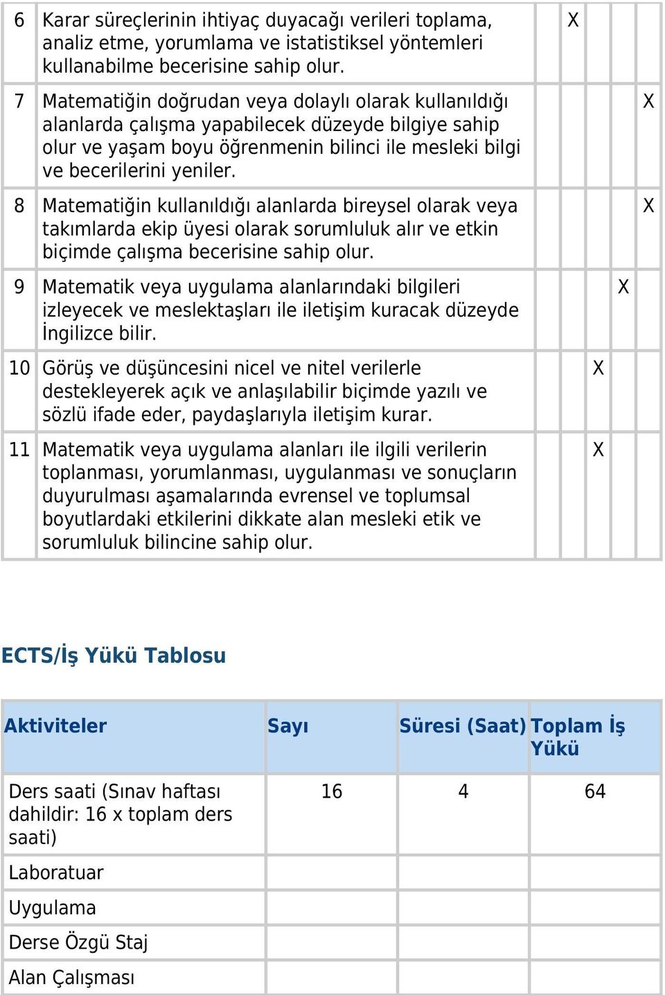 8 Matematiğin kullanıldığı alanlarda bireysel olarak veya takımlarda ekip üyesi olarak sorumluluk alır ve etkin biçimde çalışma becerisine sahip olur.