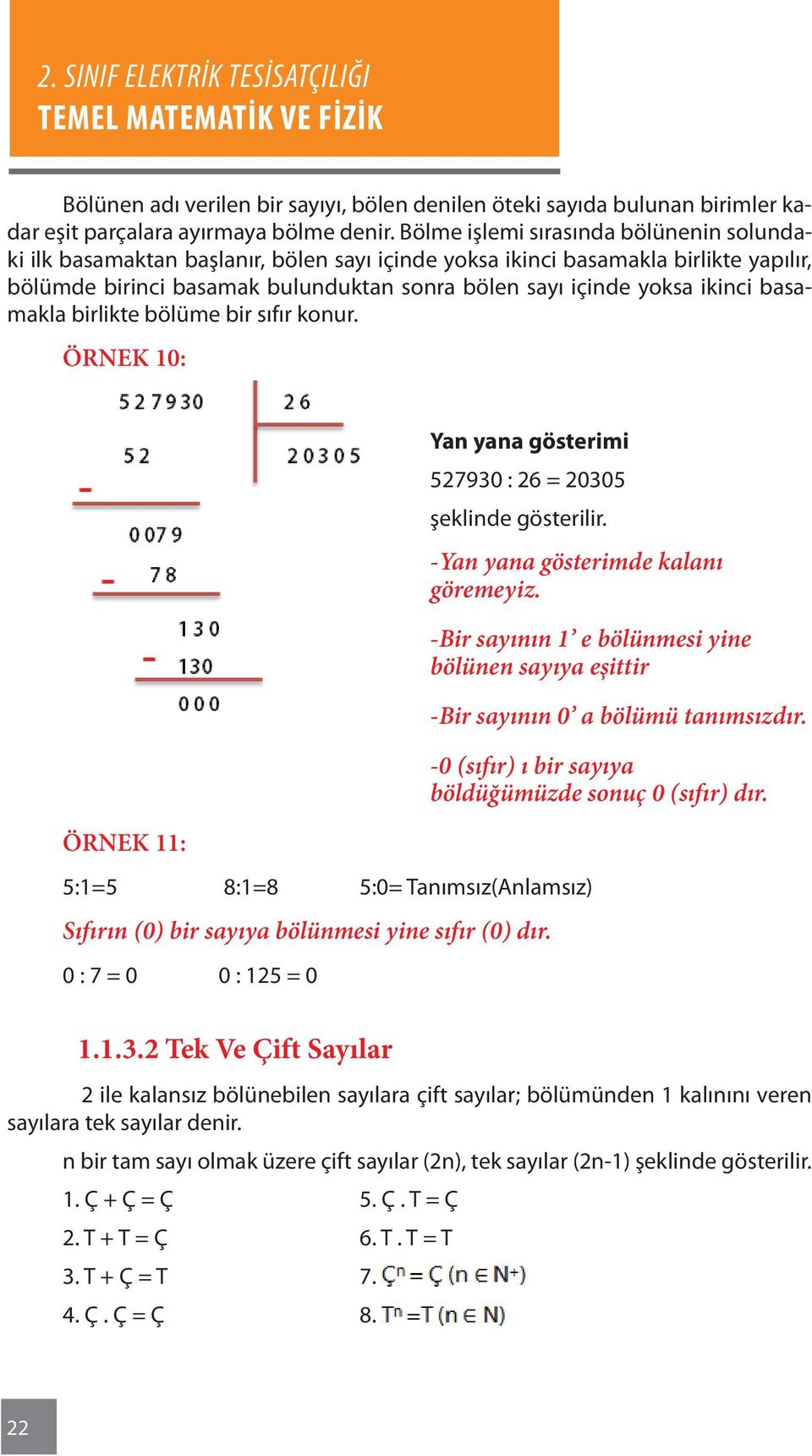 basamakla birlikte bölüme bir sıfır konur. ÖRNEK 10: ÖRNEK 11: Yan yana gösterimi 527930 : 26 = 20305 şeklinde gösterilir. -Yan yana gösterimde kalanı göremeyiz.