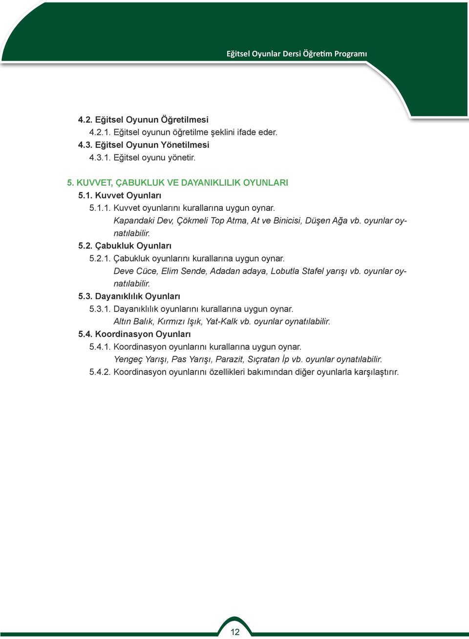 Deve Cüce, Elim Sende, Adadan adaya, Lobutla Stafel yarışı vb. oyunlar oynatılabilir. 5.3. Dayanıklılık Oyunları 5.3.1. Dayanıklılık oyunlarını kurallarına uygun oynar.