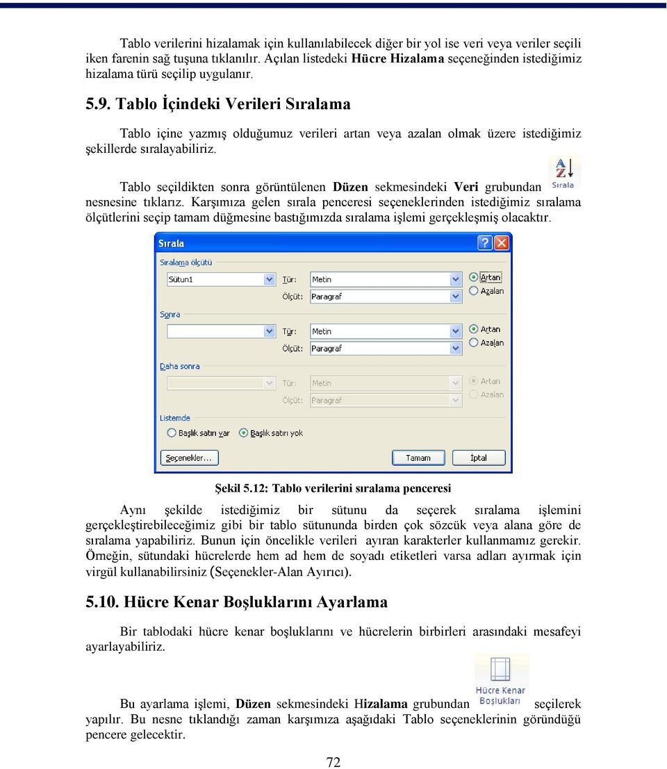 Tablo Ġçindeki Verileri Sıralama Tablo içine yazmıģ olduğumuz verileri artan veya azalan olmak üzere istediğimiz Ģekillerde sıralayabiliriz.