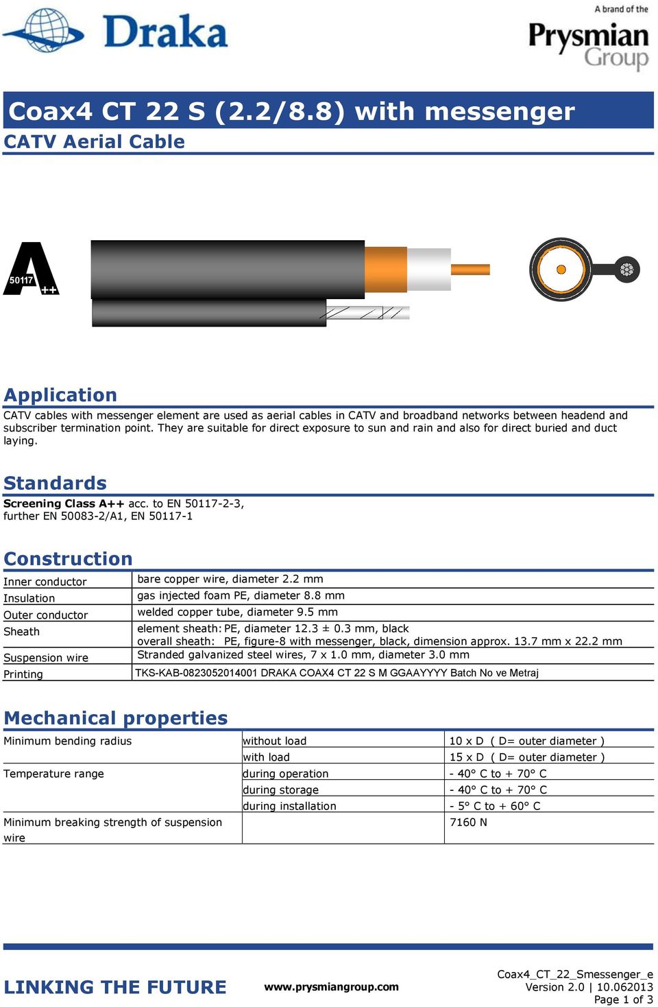 They are suitable for direct exposure to sun and rain and also for direct buried and duct laying. Standards Screening Class A++ acc.