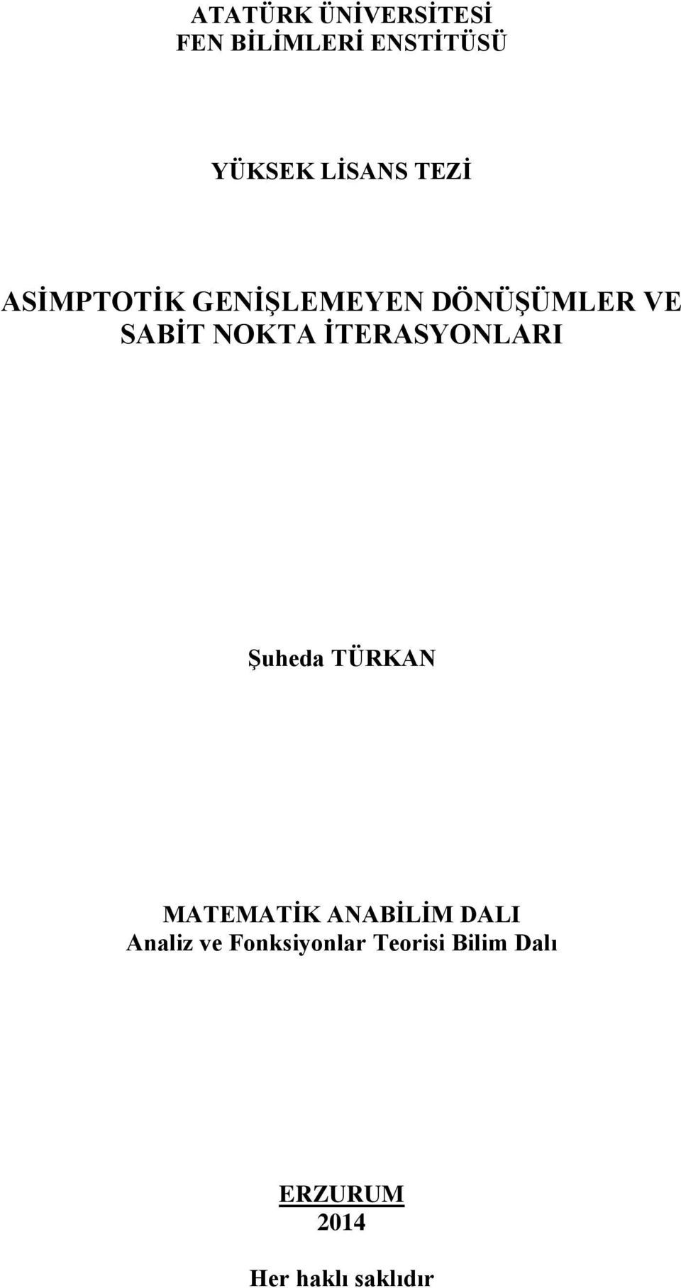 İTERASYONLARI Şuheda TÜRKAN MATEMATİK ANABİLİM DALI Analiz