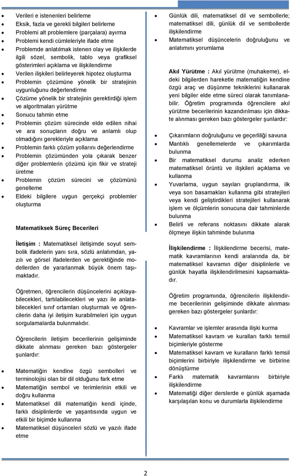 uygunluğunu değerlendirme Çözüme yönelik bir stratejinin gerektirdiği işlem ve algoritmaları yürütme Sonucu tahmin etme Problemin çözüm sürecinde elde edilen nihai ve ara sonuçların doğru ve anlamlı