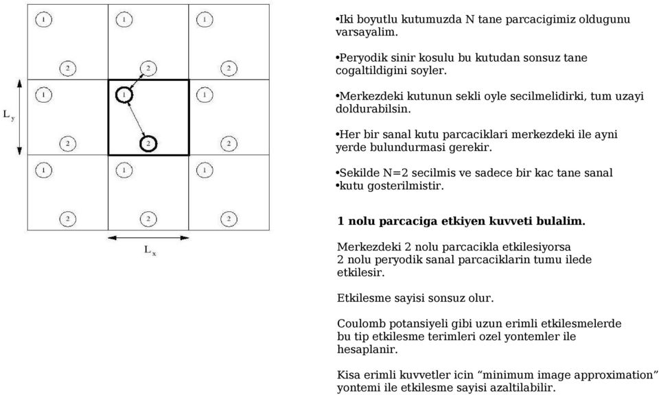 Sekilde N=2 secilmis ve sadece bir kac tane sanal kutu gosterilmistir. 1 nolu parcaciga etkiyen kuvveti bulalim.