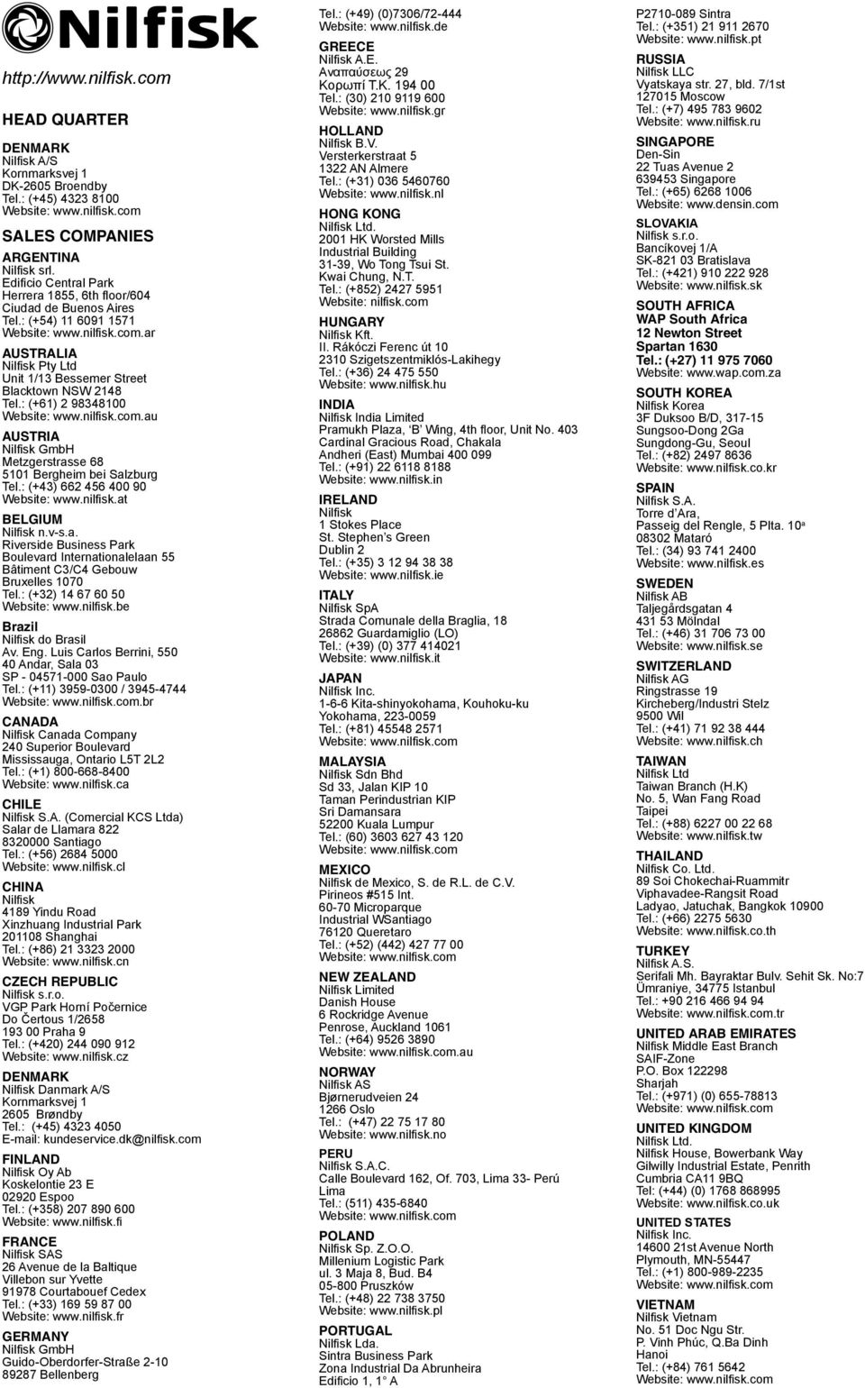 ar AUSALIA Nilfi sk Pty Ltd Unit 1/13 Bessemer Street Blacktown NSW 2148 Tel.: (+61) 2 98348100 Website: www.nilfi sk.com.au AUSIA Nilfi sk GmbH Metzgerstrasse 68 5101 Bergheim bei Salzburg Tel.