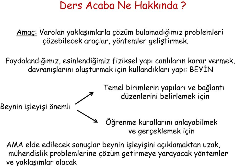 işleyişi önemli Temel birimlerin yapıları ve bağlantı düzenlerini belirlemek için Öğrenme kurallarını anlayabilmek ve gerçeklemek için