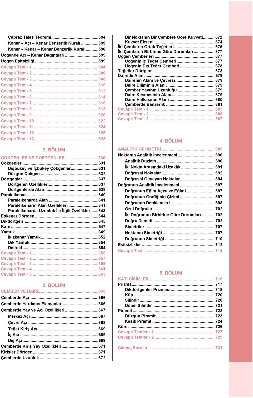 ..624 evaplı Test - 12...626 evaplı Test - 13...628 2. ÖLÜM ÇOKGENLER VE DÖRTGENLER...630 Çokgenler...631 Dışbükey ve İçbükey Çokgenler...631 Düzgün Çokgen...632 Dörtgenler...637 Dörtgenin Özellikleri.