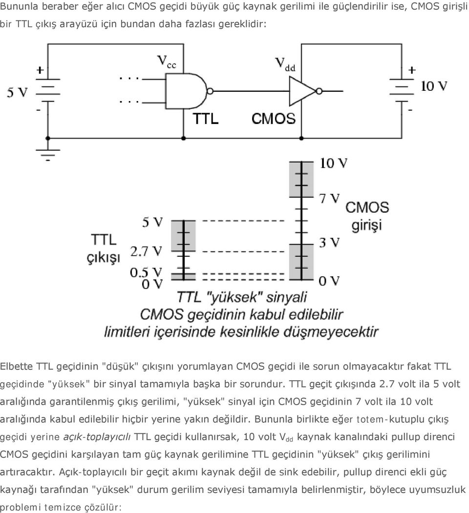 7 volt ila 5 volt aralığında garantilenmiş çıkış gerilimi, "yüksek" sinyal için CMOS geçidinin 7 volt ila 10 volt aralığında kabul edilebilir hiçbir yerine yakın değildir.