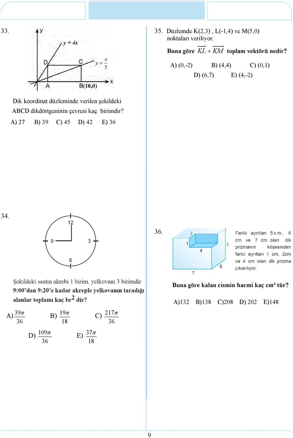 (0,-) (4,4) C) (0,) D) (6,7) E) (4,-) (8,0) Dik koordinat düzleminde verilen şekildeki