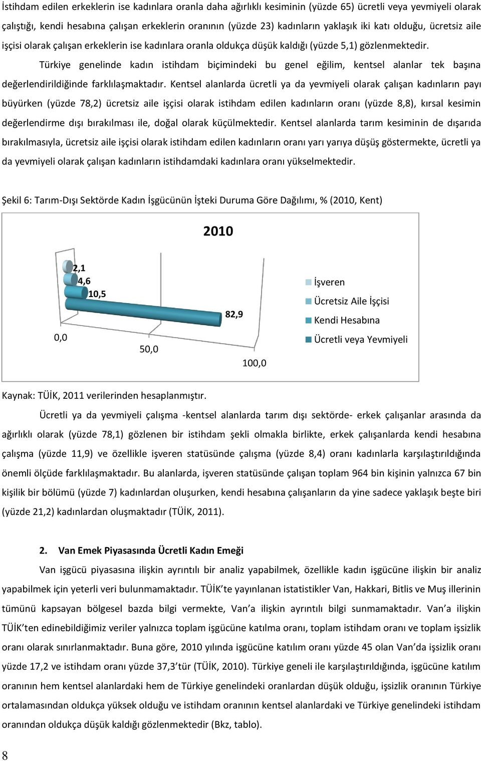 Türkiye genelinde kadın istihdam biçimindeki bu genel eğilim, kentsel alanlar tek başına değerlendirildiğinde farklılaşmaktadır.