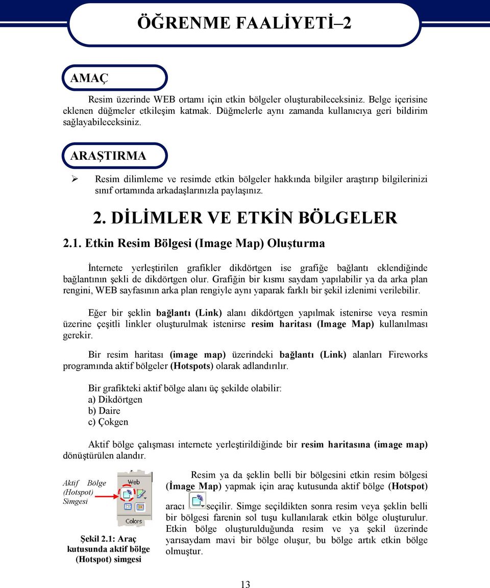 ARAŞTIRMA Resim dilimleme ve resimde etkin bölgeler hakkında bilgiler araştırıp bilgilerinizi sınıf ortamında arkadaşlarınızla paylaşınız. 2. DİLİMLER VE ETKİN BÖLGELER 2.1.