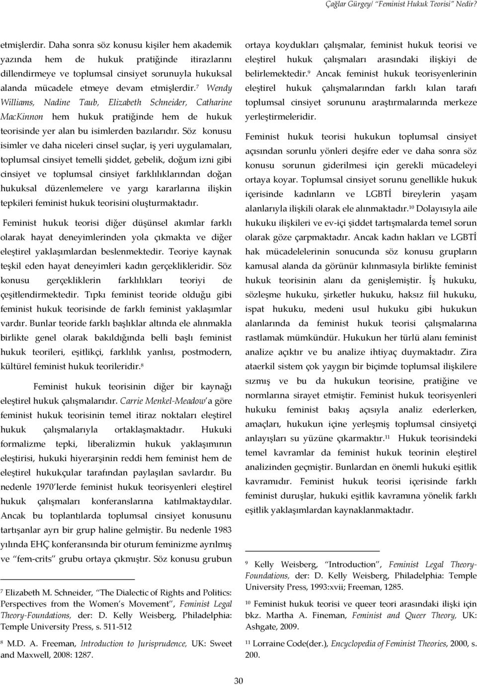 7 Wendy Williams, Nadine Taub, Elizabeth Schneider, Catharine MacKinnon hem hukuk pratiğinde hem de hukuk teorisinde yer alan bu isimlerden bazılarıdır.
