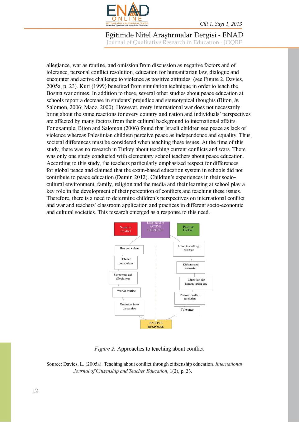 In addition to these, several other studies about peace education at schools report a decrease in students prejudice and stereotypical thoughts (Biton, & Salomon, 2006; Maoz, 2000).