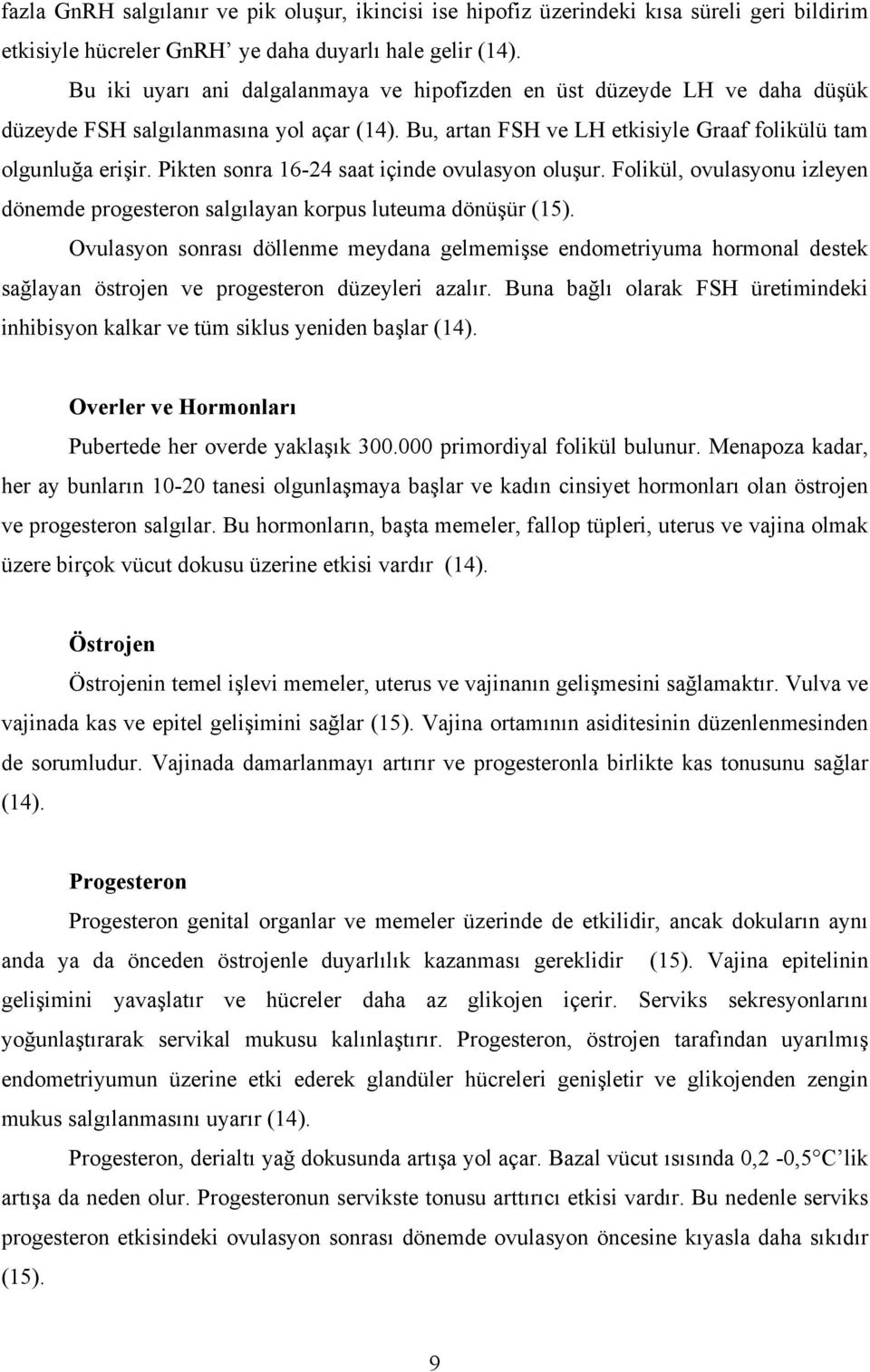 Pikten sonra 16-24 saat içinde ovulasyon oluşur. Folikül, ovulasyonu izleyen dönemde progesteron salgılayan korpus luteuma dönüşür (15).