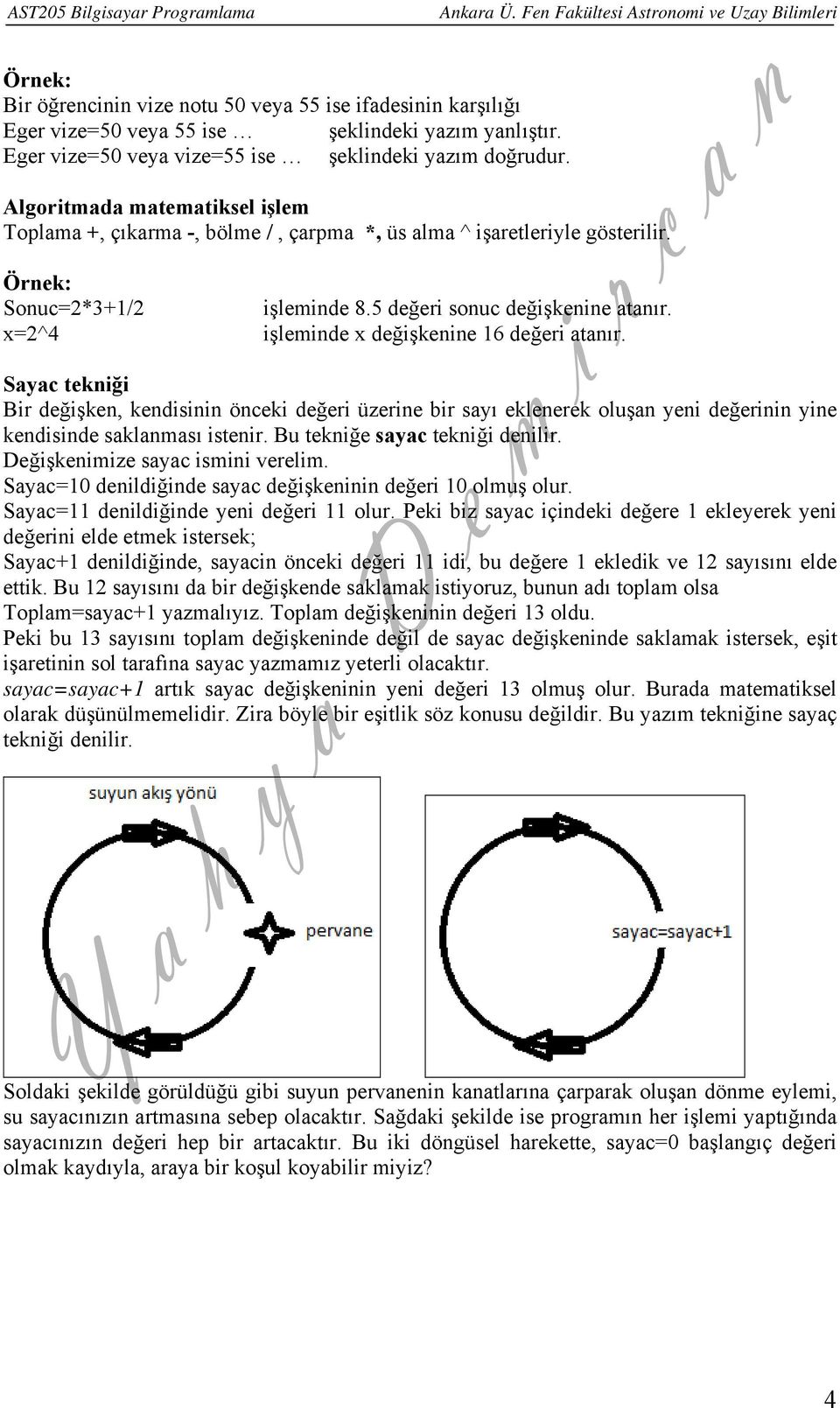 işleminde x değişkenine 16 değeri atanır. Sayac tekniği Bir değişken, kendisinin önceki değeri üzerine bir sayı eklenerek oluşan yeni değerinin yine kendisinde saklanması istenir.