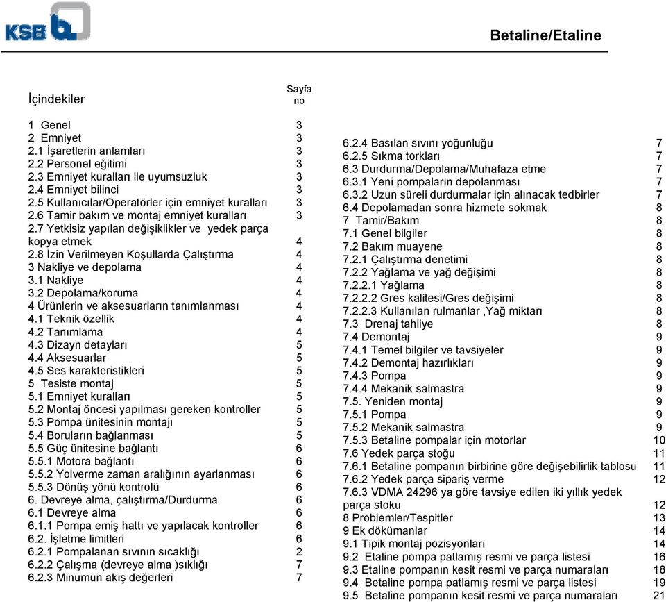 8 İzin Verilmeyen Koşullarda Çalıştırma 4 3 Nakliye ve depolama 4 3.1 Nakliye 4 3.2 Depolama/koruma 4 4 Ürünlerin ve aksesuarların tanımlanması 4 4.1 Teknik özellik 4 4.2 Tanımlama 4 4.