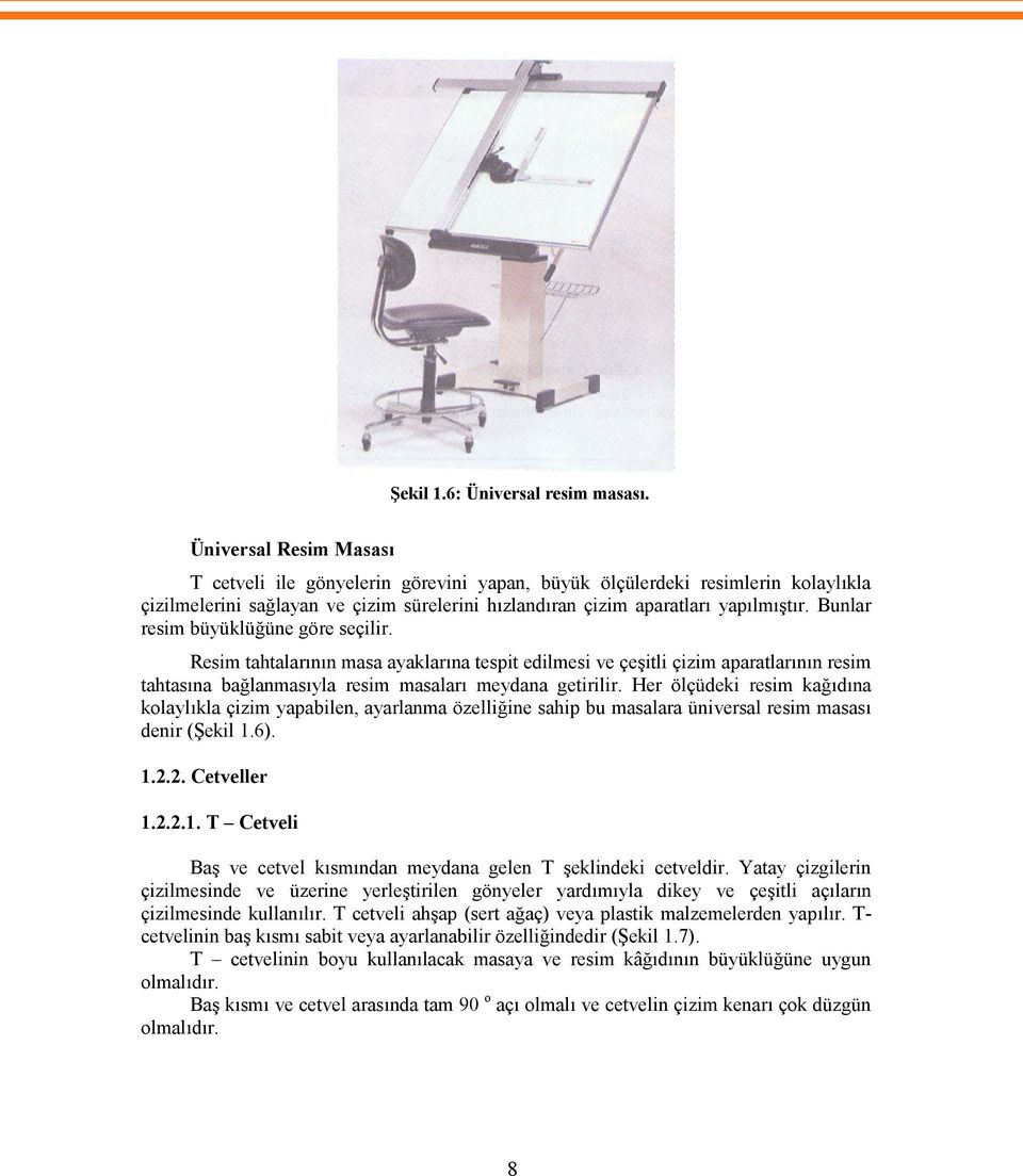 Bunlar resim büyüklüğüne göre seçilir. Resim tahtalarının masa ayaklarına tespit edilmesi ve çeşitli çizim aparatlarının resim tahtasına bağlanmasıyla resim masaları meydana getirilir.