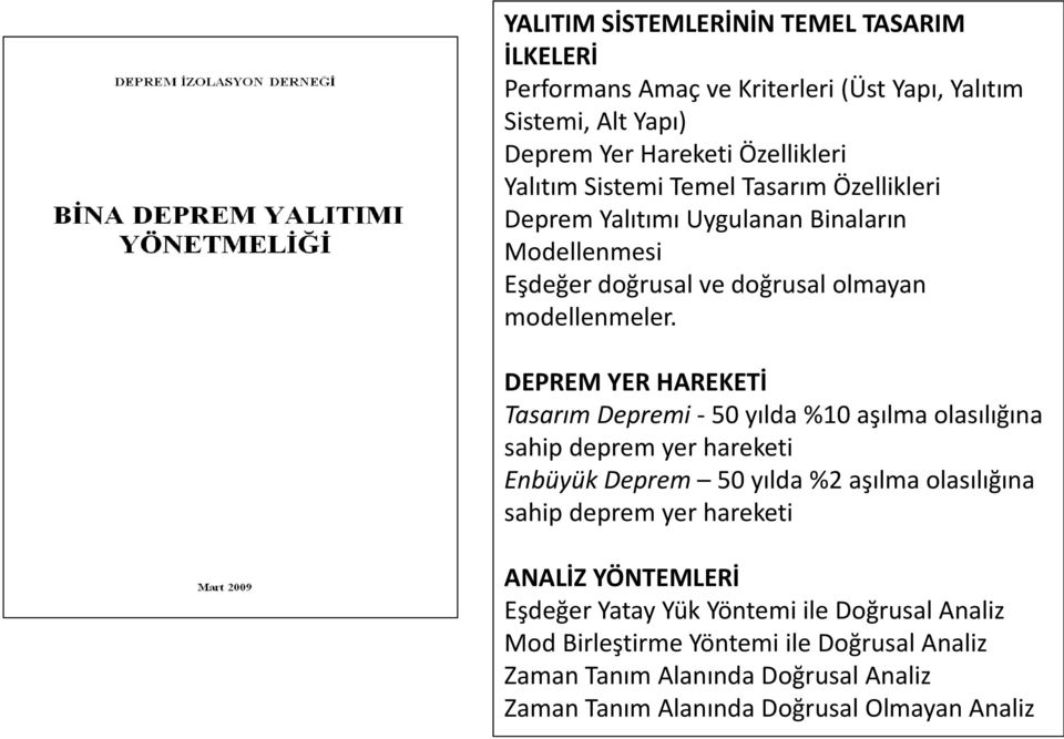 DEPREM YER HAREKETİ Tasarım Depremi - 50 yılda %10 aşılma olasılığına sahip deprem yer hareketi Enbüyük Deprem 50 yılda %2 aşılma olasılığına sahip deprem yer