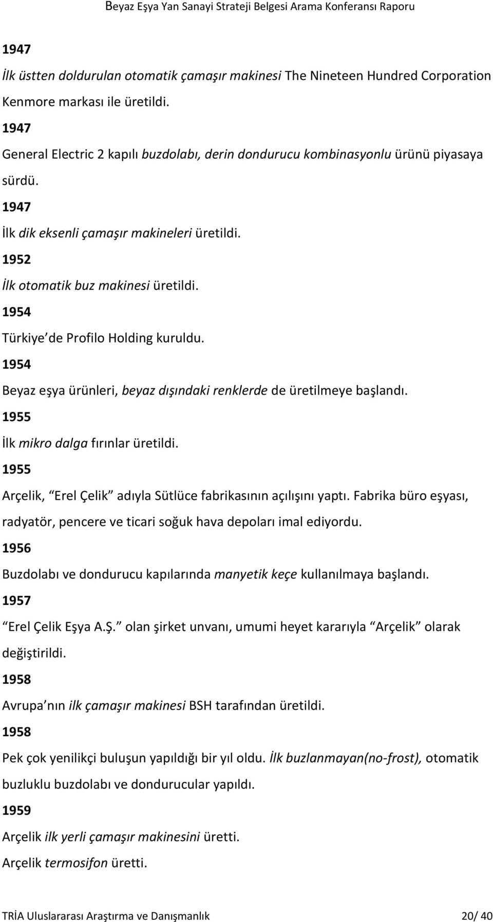 1954 Türkiye de Profilo Holding kuruldu. 1954 Beyaz eşya ürünleri, beyaz dışındaki renklerde de üretilmeye başlandı. 1955 İlk mikro dalga fırınlar üretildi.