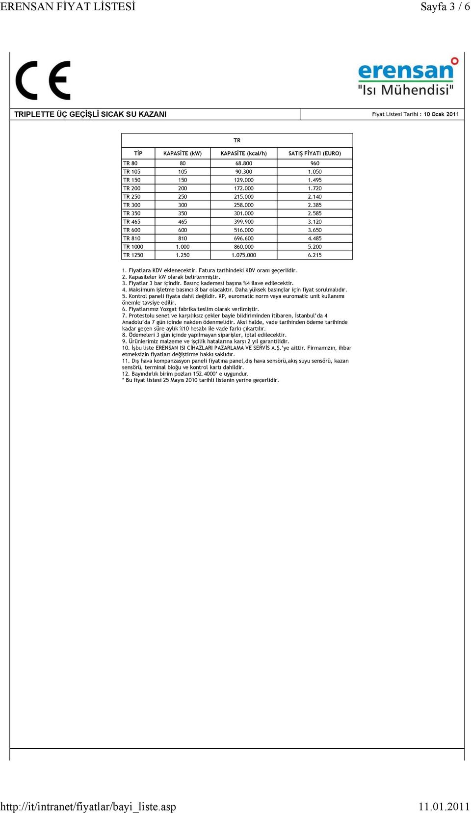 485 TR 1000 1.000 860.000 5.200 TR 1250 1.250 1.075.000 6.215 1. Fiyatlara KDV eklenecektir. Fatura tarihindeki KDV oranı geçerlidir. 2. Kapasiteler kw olarak belirlenmiştir. 3.