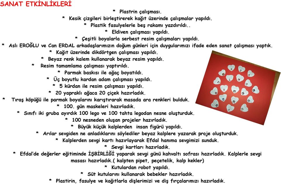 * Kağıt üzerinde dikdörtgen çalışması yapıldı. * Beyaz renk kalem kullanarak beyaz resim yapıldı. * Resim tamamlama çalışması yaptırıldı. * Parmak baskısı ile ağaç boyatıldı.