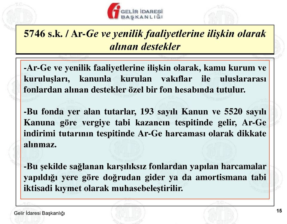 kurulan vakıflar ile uluslararası fonlardan alınan destekler özel bir fon hesabında tutulur.